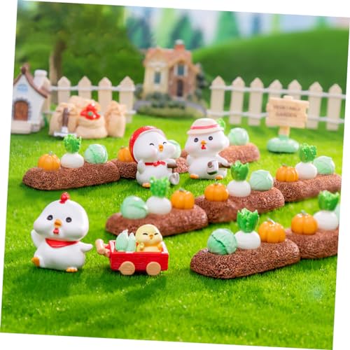 Bricolage mousse jardinage figurines de poulet miniatures et petits légumes rustiques, lot de 9 - 6