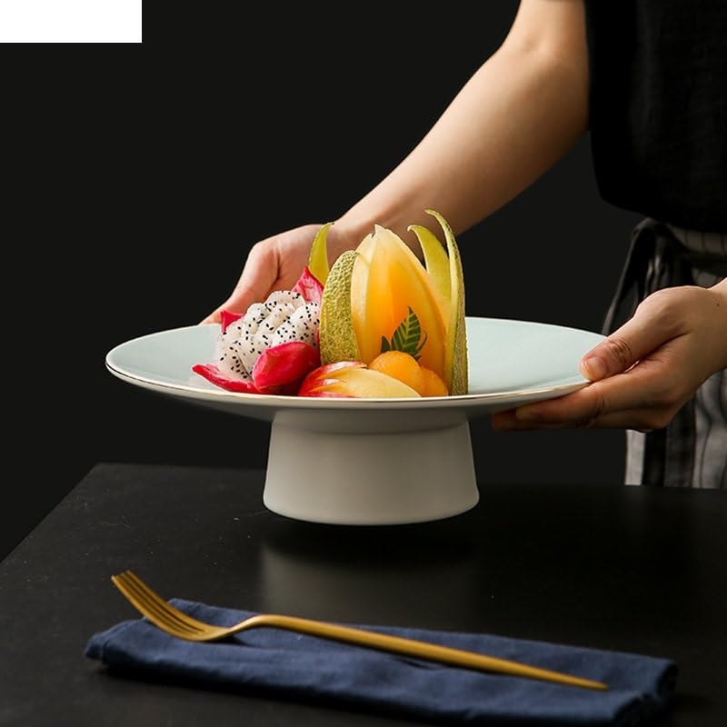 Piatti Cena Piatto di frutta in ceramica Snack Vassoio da dessert Caratteristiche Portafrutta Creativo Ristorante Rotondo Stoviglie Piede alto Pane Piatti da pasticceria Forniture Per Feste(A 11 inch)