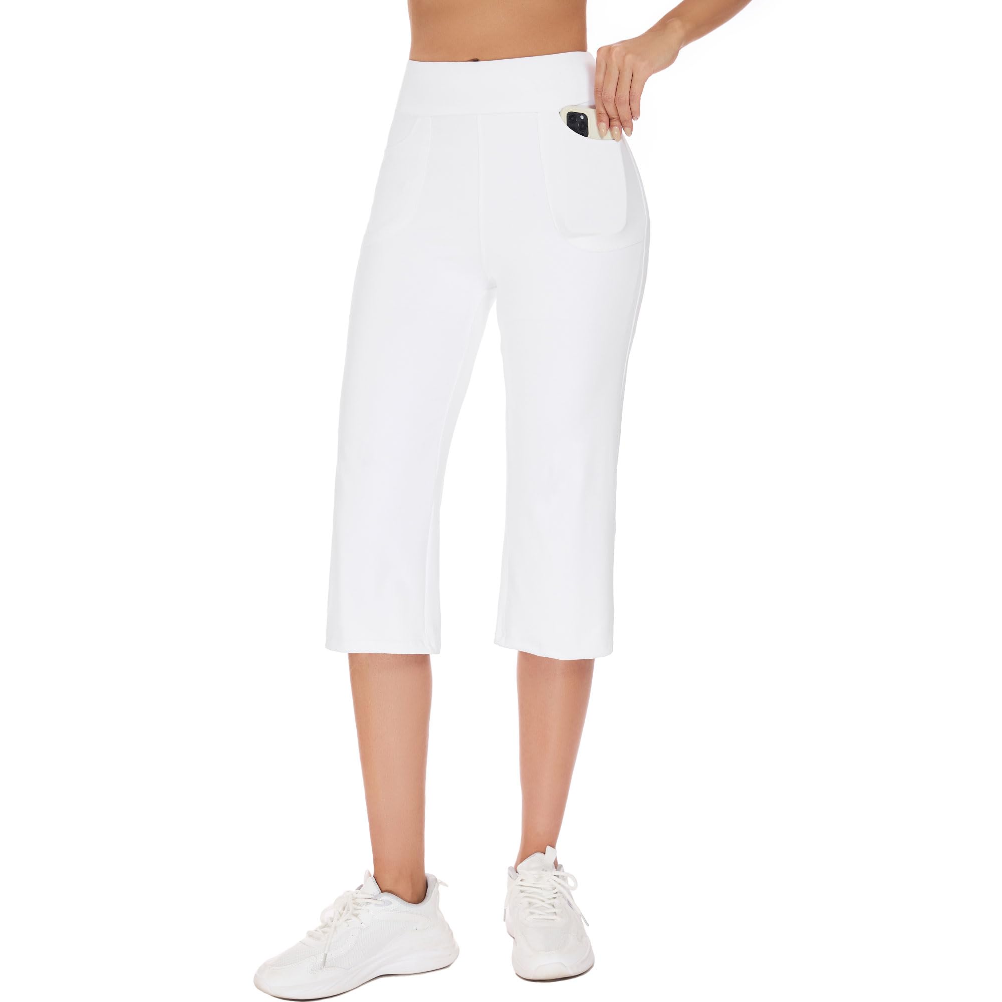 adorence Corsaire Femme été avec 4 Poches, Pantalon de Sport 3/4 Opaque, Pantacourt de Yoga Femme Taille Haute