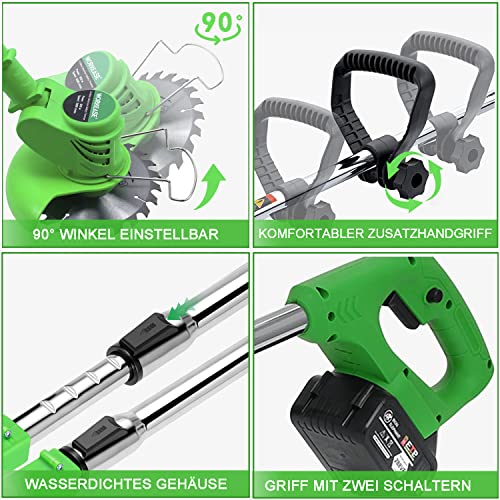 Akku Rasentrimmer mit Akku, 2 in 1 Leichter Elektro Rasentrimmer Akku