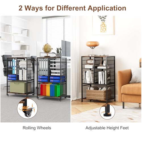 EasyPAG Rolling File Cart with 14 Slot Mail Organizer, Under Desk Storage with Hanging File Rack for Letter/Legal Folders, Mobile Filing Cabinet Printer Stand for Office Home Classroom, Black