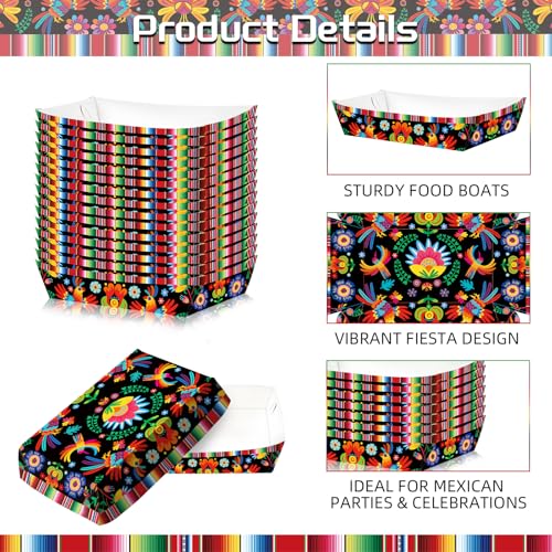 Bandejas de comida con diseño de rayas de serape floral hechas de papel desechable resistente pack 30 4