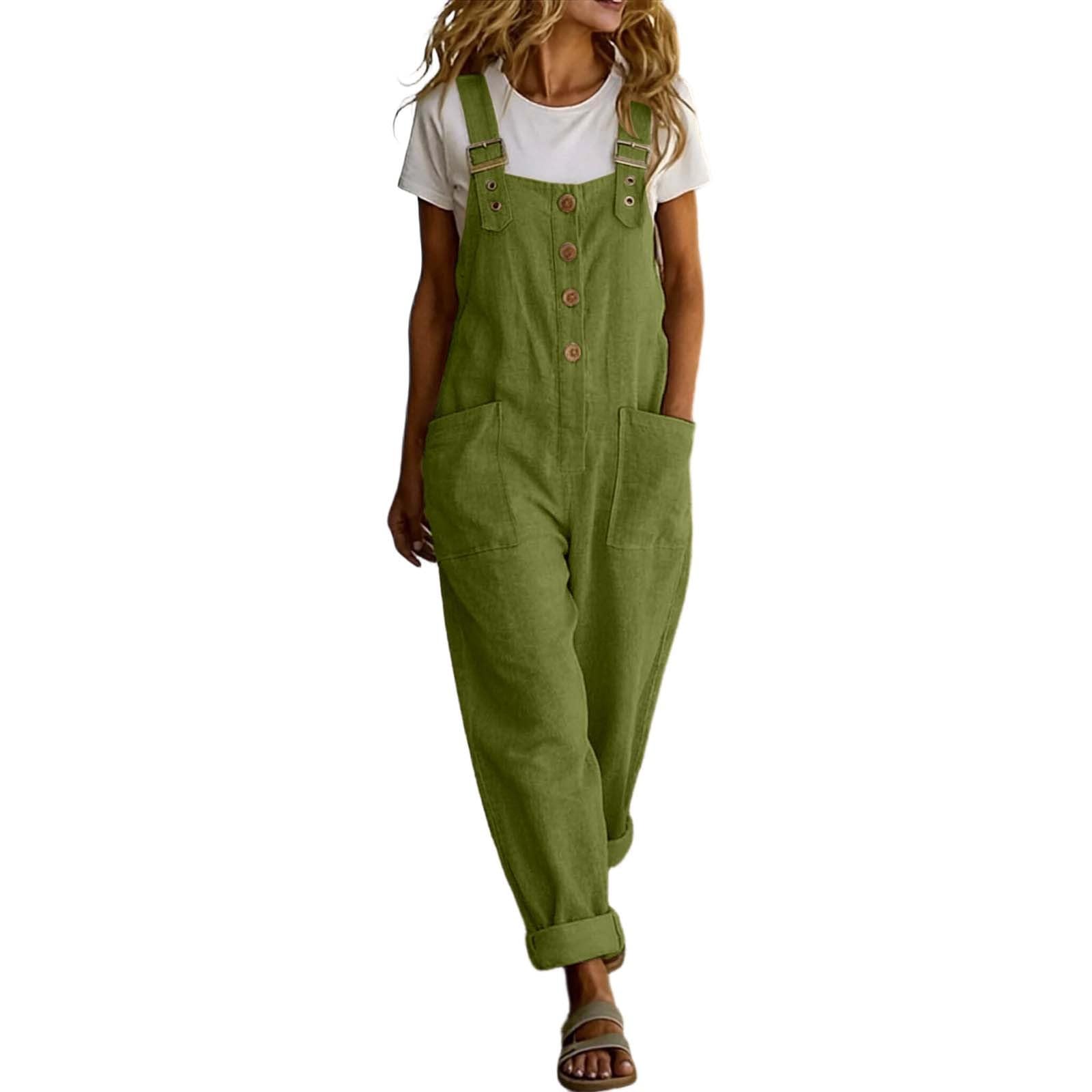 Salopette Donna Tuta Estiva in Puro Tessuto Misto, Gamba Larga, con Tasche, vestibilità Casual e Ampia, Senza Spalline. Jeans Estivi Leggeri