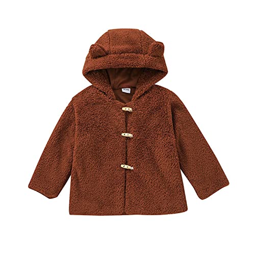Verve Jelly Sombrero con orejas de lana para niños pequeños, bebés, niñas, con capucha y botones, chaqueta, abrigo, prendas de vestir, abrigo, cálido, otoño, invierno, marrón, 3-4 años