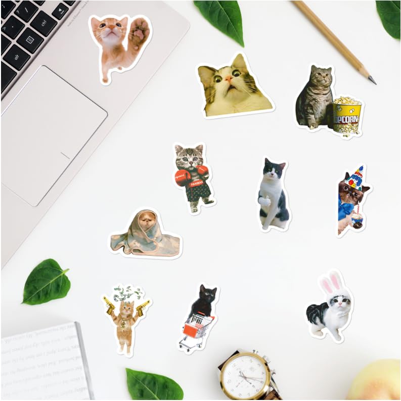 50 Adesivi A Forma Di Gatto - PVC Impermeabile, Colorati E Riutilizzabili Per Laptop, Borracce - 2
