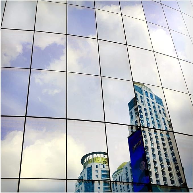 Image of CREON One Way Mirror Film Daytime Privacy Heat Control Reflective Glass Covering Anti UV Solar Film Static Cling House Window Tint II Silver (20 inch x 55 inch Inch)