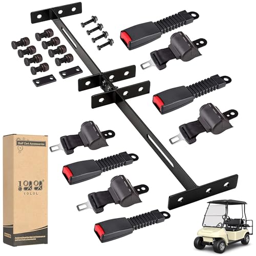 10L0L 2-Point Golf Cart Seat Belts, 42' Retractable Belts with Bracket Street-Legal Upgrades Fits Most (2+2) /(4+2) Passenger for Yamaha EZGO TXT Club Car DS Golf Carts Front/Rear Seat