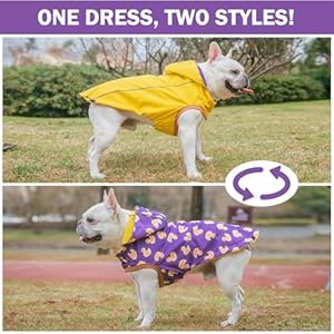 Reversible Dog Raincoat Jacket for Small Medium Large Dogs, Reflective Waterproof Windproof Hooded Slicker Poncho Puppy Dog Clothes for Fall Winter, Stylish Jacket for Dogs Girls Boys