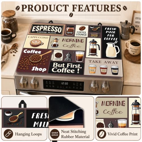 Image of Coffee Time Stove Top Cover, 28 x 20 Inch, Heat Resistant Cooktop Protector