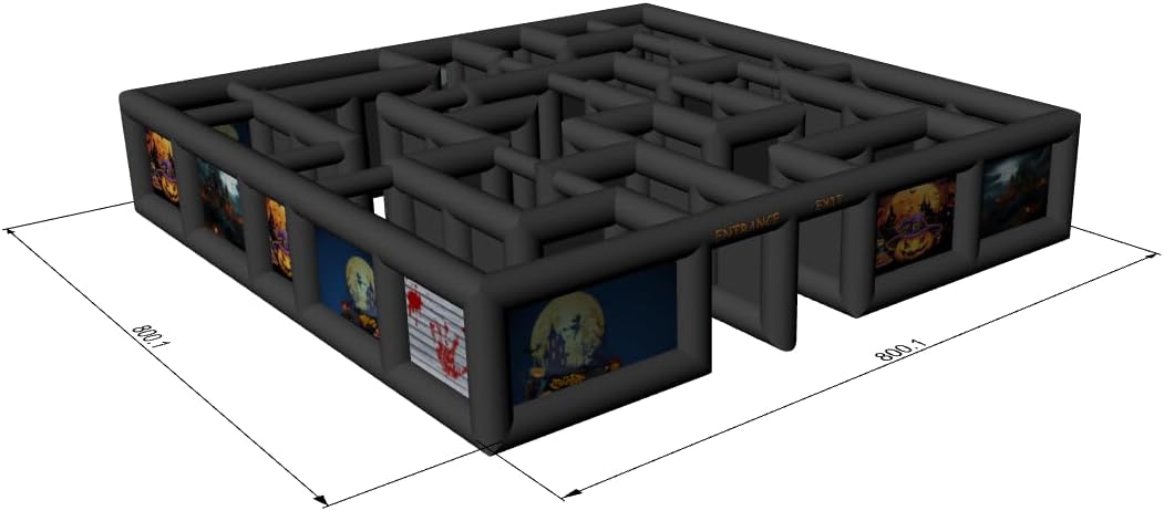 26x26ft Halloween Blood Haunted House Inflatable Maze Kids Inflatable Laser Maze Game（8x8m with Blower）