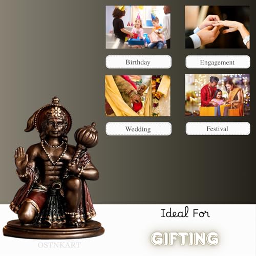 Image of Hanuman Ji Murti for Car Dashboard Idol Polyresin 3 inch Antique Colour, Home & Office Decor Statue, Living Room Show Piece, New House Warming, Birthday, Diwali Gift Item
