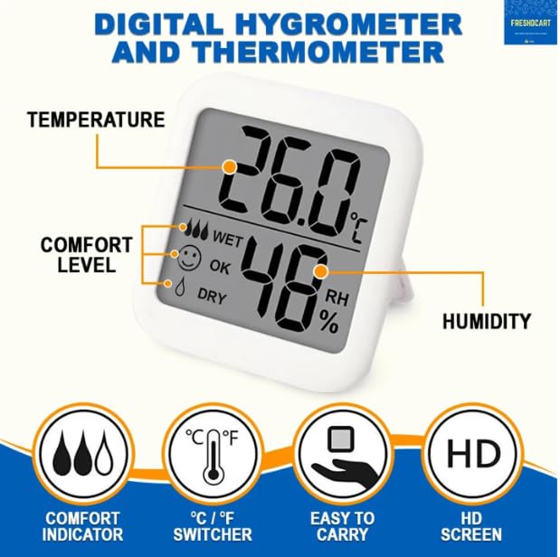 Image of FreshDcart Digital Thermo Hygrometer - Accurate Indoor Thermometer with Humidity Gauge for Home, Office, Greenhouse, Baby Room - Monitor Temperature and Humidity Levels