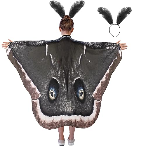 Xtinmee Kid Moth Butterfly Wing Cape Costume Moth Shawl Wing Headband Feather Girl Dress up for Halloween Party(Grey)