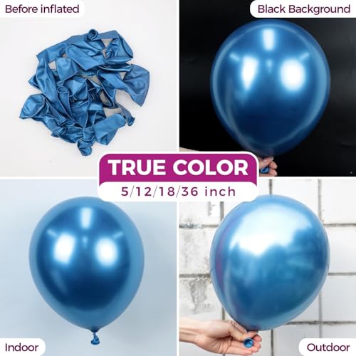 Image of Bezente Metallic Blue Latex Party Balloons - 100 Pack 12 inch Round Helium Chrome Blue Balloons for Graduation Wedding Bachelorette Birthday Engagement Party Decorations