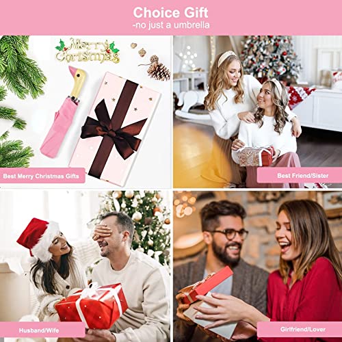 Leagera Compact Umbrellas For Rain&Sun, Travel Umbrella Cute Duck Head Handle Design For Girls Gifts, Steady 8 Ribs Folding Umbrella Lightweight And Small #TOP4