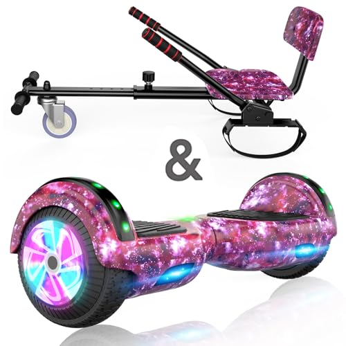 SISIGAD Hoverboards with Hoverkart 6.5 Inch Overboard and Kart with Bluetooth-MusicLED-Flashing Wheel Hoverboards Gift for Children