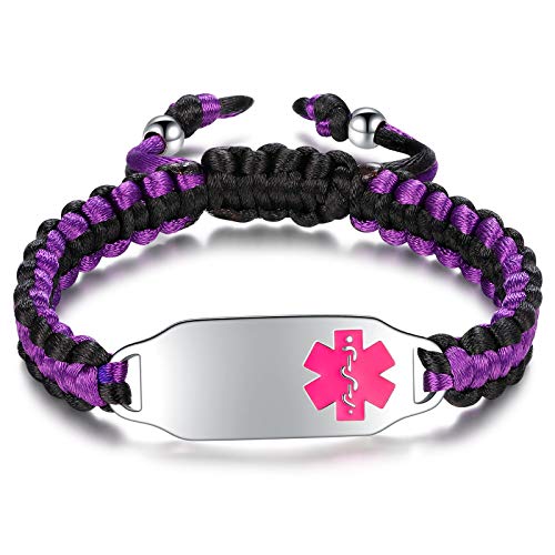JUST MEET YOU Custom Medical Bracelet for Mens Womens | Personalized Free Engraving Medical Id Bracelet | Braided Rope Medical Alert Bracelet Adjustable 6.5inch - 8.5inch