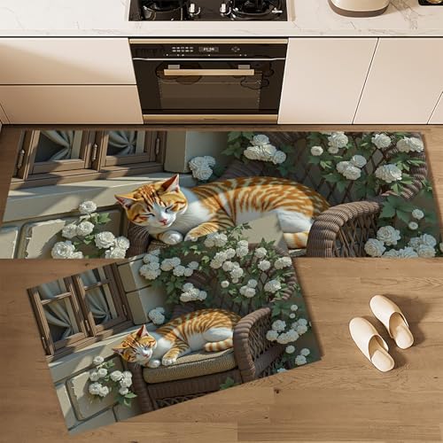 Tapis de cuisine lavable et antidérapant, duo cuisinette chat - 3