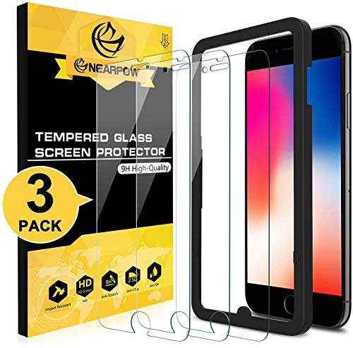 NearPow [3 Pack Protector de Pantalla para iPhone 7 / iPhone 8 Cristal Templado con Soporte de Montaje