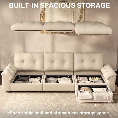 Image of Oversized Modular Sectional Sofa with Storage, Modern Deep Seat Cloud Couch for Living Room, L-Shaped Large Sectional Couch, Only Ottoman, Beige