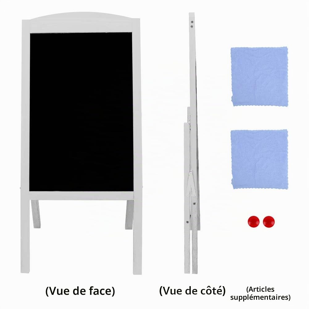 unho Panneau Publicitaire Extétieur 90x42.5cm, Tableau Noir Sur Pied Magnétique en Bois Avec 2 Aimants et 2 Chiffons, Chevalet Ardoise Trottoir pour Restaurant Café Bar Bistrot (Gris)