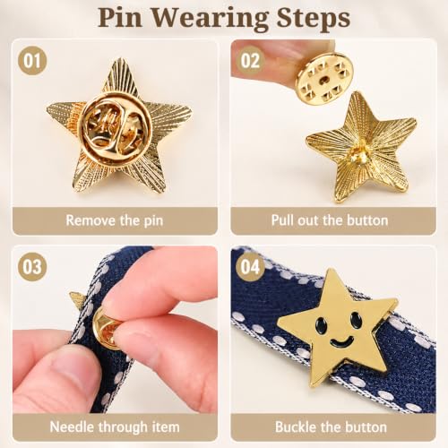 Image of SANNIDHI Badges with Pin, 30mm Star Badge Lapel Pin, Mini Memorial Day Gold /Silver Stars Sheriff Badges for Bags Hat Clothes, Metal Military Award Labor Day Party Costume Decor Pins