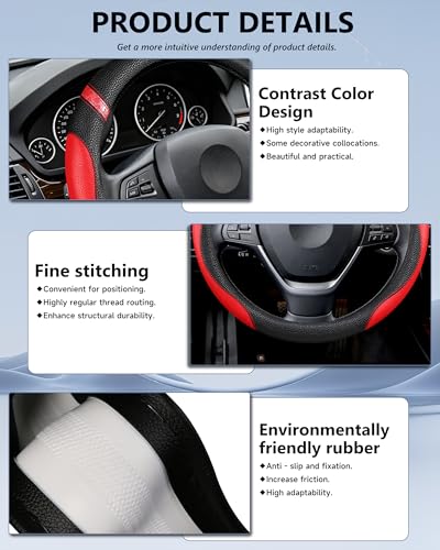 Image of Steering Wheel Cover for Women Leather Universal Steering Wheel Cover for Car 15 inch (Red)