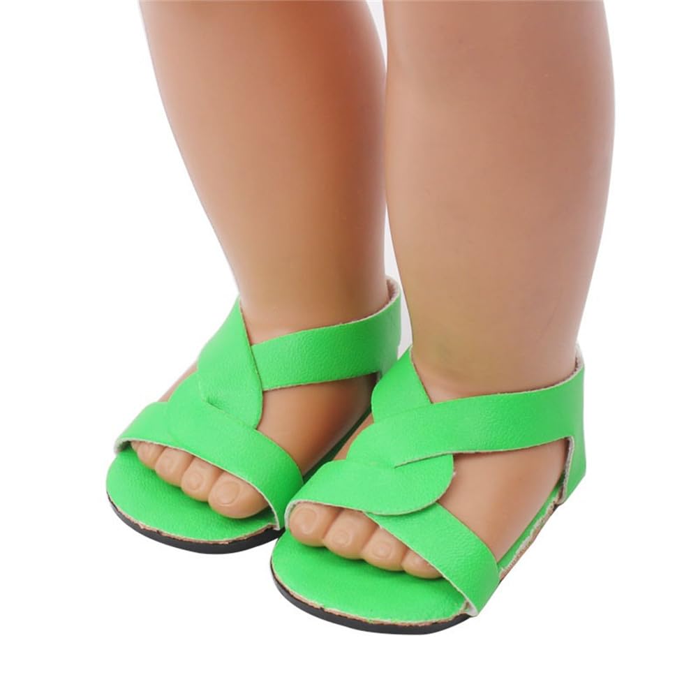 Uterui 18in Doll Sandals 46cm American Doll Green Flat Shoes Costume Accessory