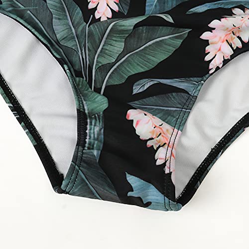 OMKAGI Womens Ruffle Bikini Top High Waisted Bathing Suits Bottom Sexy Tankini (XXL,37-Black Floral) - Image 7