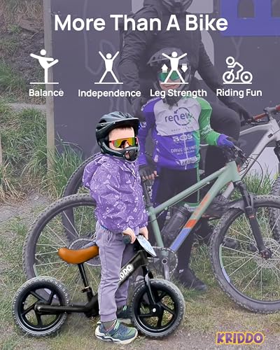 Image of KRIDDO Toddler Balance Bike 2 Year Old,12 Inch Push Bicycle with Customize Plate (3 Sets of Stickers Included), Steady Balancing, Gift Bike for 2-5 Boys Girls, Black
