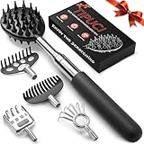 Ausziehbarer Rückenkratzer mit 5 Ersatzköpfen – Geschenk für Männer, Frauen, Kinder – Rückenmassagegerät mit Geschenkbox