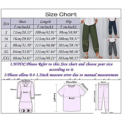 Women Comfy Bohemian Yoga Pants Floral Printed Cotton Linen Wide Leg Drawstring Elastic Waist Capris (Dark Blue, Xxl) #TOP4