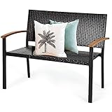 ★ Schlichtes&Stilvolles Aussehen ★ Das schlichte und stilvolle Design der Parkbank und das Faux-Rattan-Geflecht verleihen ihr ein schönes Aussehen. Durch die dunkle Farbe der Parkbank fügt sie sich besser in die natürliche Umgebung ein.