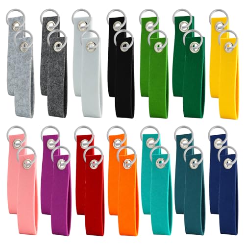28 PCS Schlüsselanhänger Filz (13 X 3 Cm) Bunte Blanko Filz Schlüsselanhänger Mit Edelstahl-Ring Für DIY Handwerk Beschriftung Und Kreative Dekoration Rucksäcke Und Personalisierte Geschenke