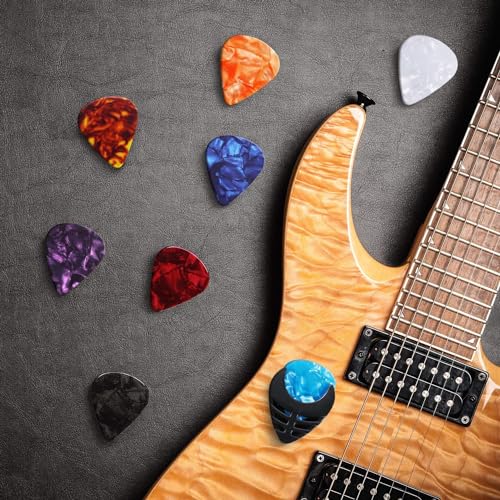 Image of DEVICE OF URBAN INFOTECH Guitar Pick Set - 0.46mm Guitar Picks with 1 Pick Holder - Thin Celluloid Plectrums for Acoustic & Electric Guitar Colorful Picks with Holder (5 Picks with Holder)