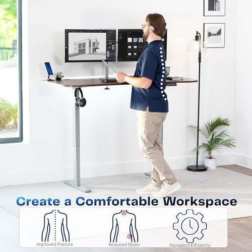 Image of VIVO Electric 63 x 32 in Standing Desk, Memory Height Adjustment, 1B Series, Holds 220 lbs, Dark Walnut Top Gray Frame, DESK-KIT-1G1D