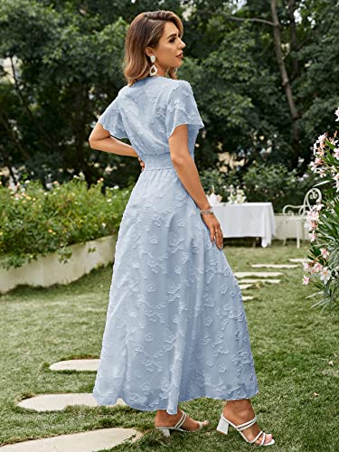 Image of Simplee Women's Boho Floral Maxi Dress Flowy Casual V Neck Short Sleeve Wedding Guest Holiday Beach Long Dress