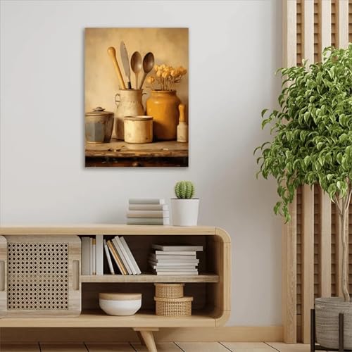 Impression murale toile florale jaune beige style rustique - 3