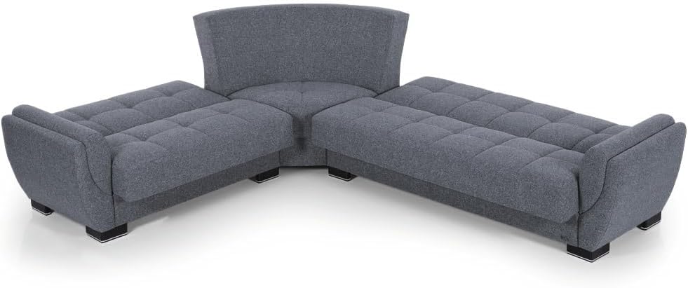 Ottomanson Convertible Sectional Sofa Bed with Hidden Storage & Click-Clack Sit-to-Sleep Sleeper Conversion – Rounded Arm, Firm Support L-Shaped Corner Couch Bed for Living Room & Guest Room, Gray