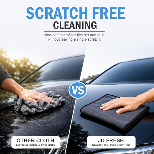 Image of JD FRESH 1 Pack Microfiber Car Cleaning Cloth /Soft 400 GSM Extra Large (35x75 CM) Microfiber Cloth for Car, Bike, Household Cleaning /Suede Edging for Scratchless Drying and Detailing - Grey