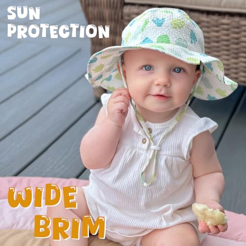 Image of HONGTEYA Baby Sun Hat Toddler Girl Beach Hat Sun Protection Adjustable Outdoor Summer Wide Brim Bucket Hat for Infant Kids