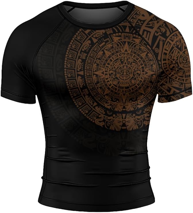 Aztec Ranked Men's Short Sleeve Rash Guard Baselayer Compression Shirt for MMA BJJ Jiu Jitsu