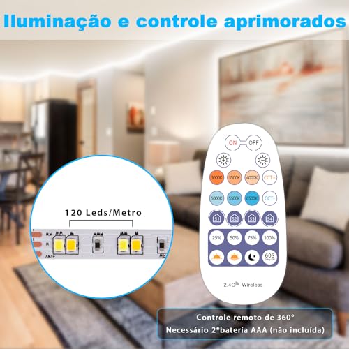 Fita de LED 7M Branca 3000K-6500K, Tira de luz Compatível de Tendist Alexa, Branca Fria e Quente Reg