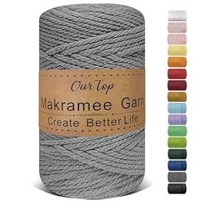OurTop Premium Makramee Garn Grau, 5mm x 110m