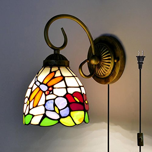 Image of Kiven Wall lamp E26 1-Light Plug-in Bulb not Included Wall Sconce Glass Shade 6 Foot Black Cord(BD0538)