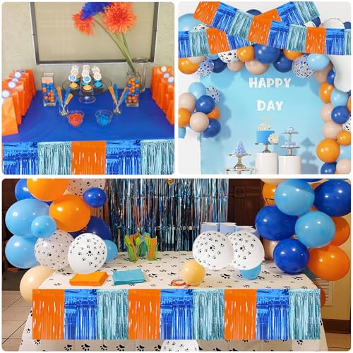 Image of BEISHIDA 3 Packs Metallic Foil Fringe Garland Orange Bue Wall Hanging Tinsel Fringe Banners for Car Floats Birthday Party Decoration Baby Shower Backdrops Dog Theme Party Supplies(30 Feet)