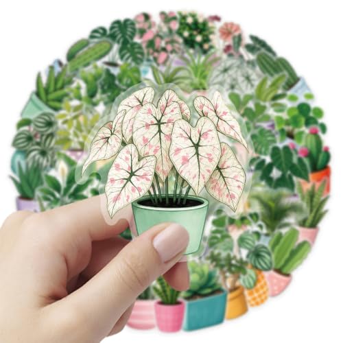 Image of Green Potted Plants Stickers Aesthetic Flora Scrapbook Stickers(50) | Transparent & Waterproof Sticker for Scrapbook Journal Water Bottle Kindle, DIY Crafts, Party Supplies