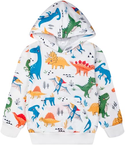 RETSUGO Baby Boys Dinosaurs Hoodie Boy Girls Truck Pullover with Pocket Toddler Boy Kids Rocket Sweatshirt 2-7Years