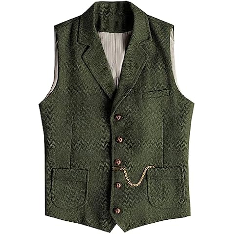 AeoTeokey Men's Slim Fit Tweed Waistcoat Cover