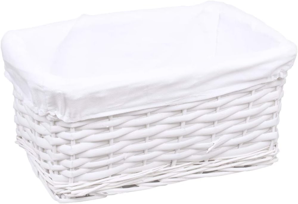 Woodluv Storage Baskets Woven Wicker, Storage Basket for shelves, Baskets to make hampers, Storage Organiser, White - Small